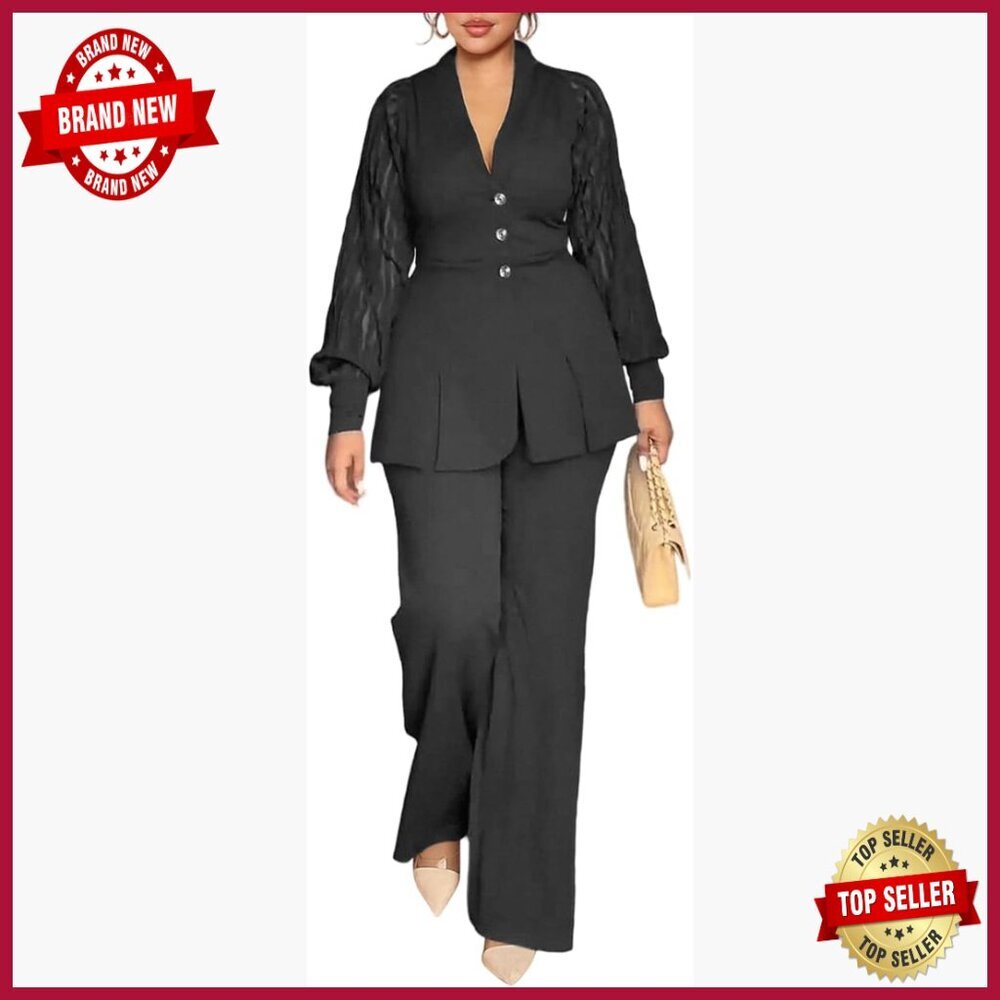 Women's 2-Piece Pantsuit Set Long Sleeve Blazer Pencil Pants Business Casual